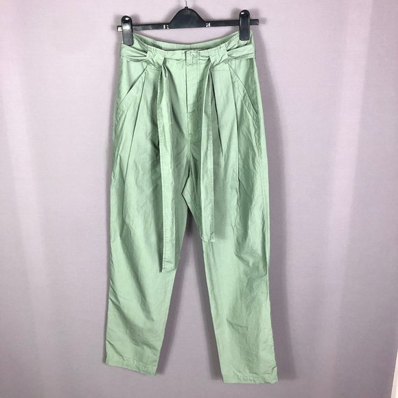 La Vie Rebecca Taylor Sage Green Tie Front Paperbag Waist Pants Size 27 - Picture 3 of 11